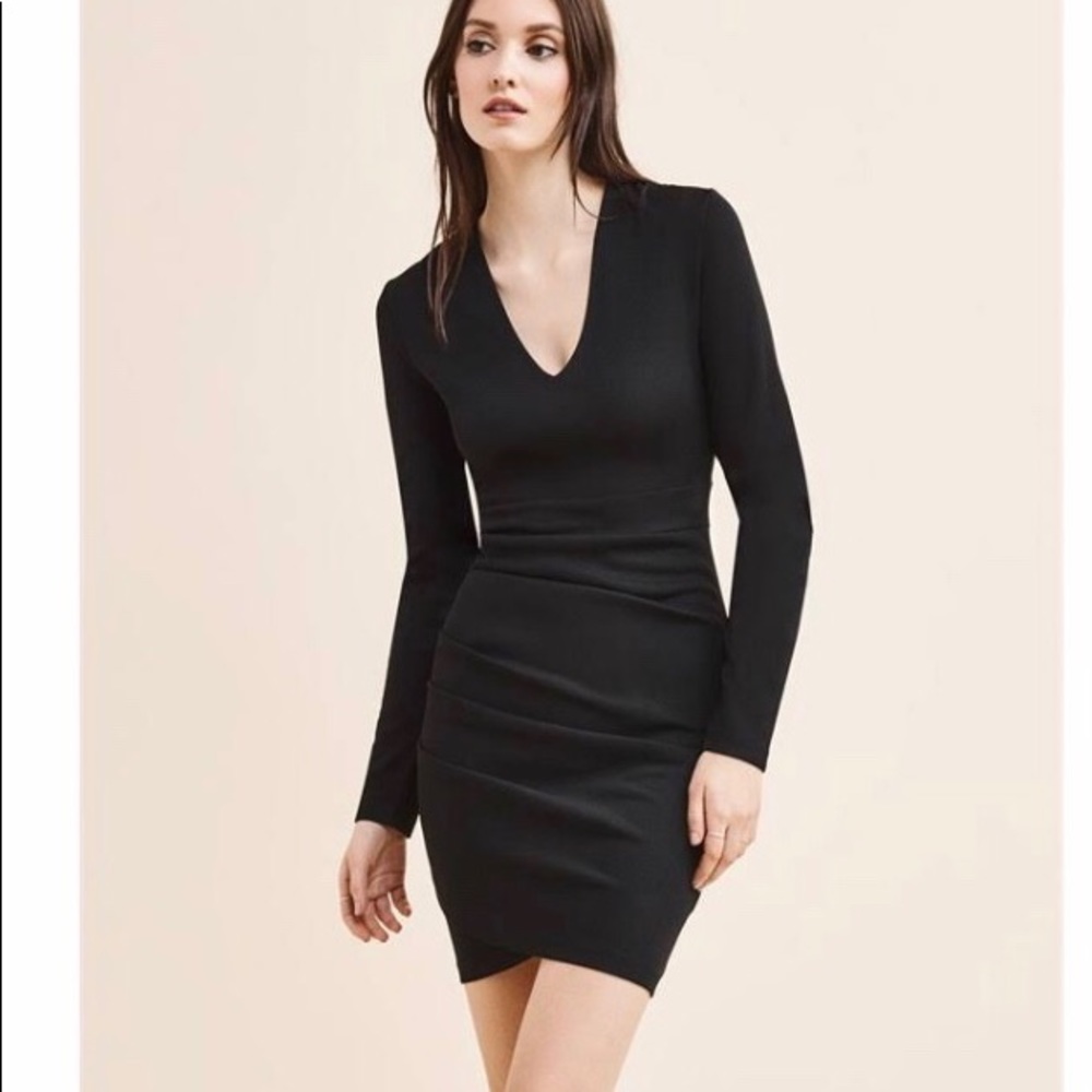 Black dress long sleeve side ruching